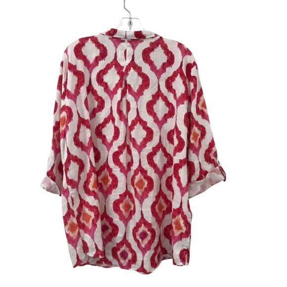 John Mark Pink Linen Roll Sleeve Collared Button Down Lagenlook Shirt Top XL - Picture 2 of 4